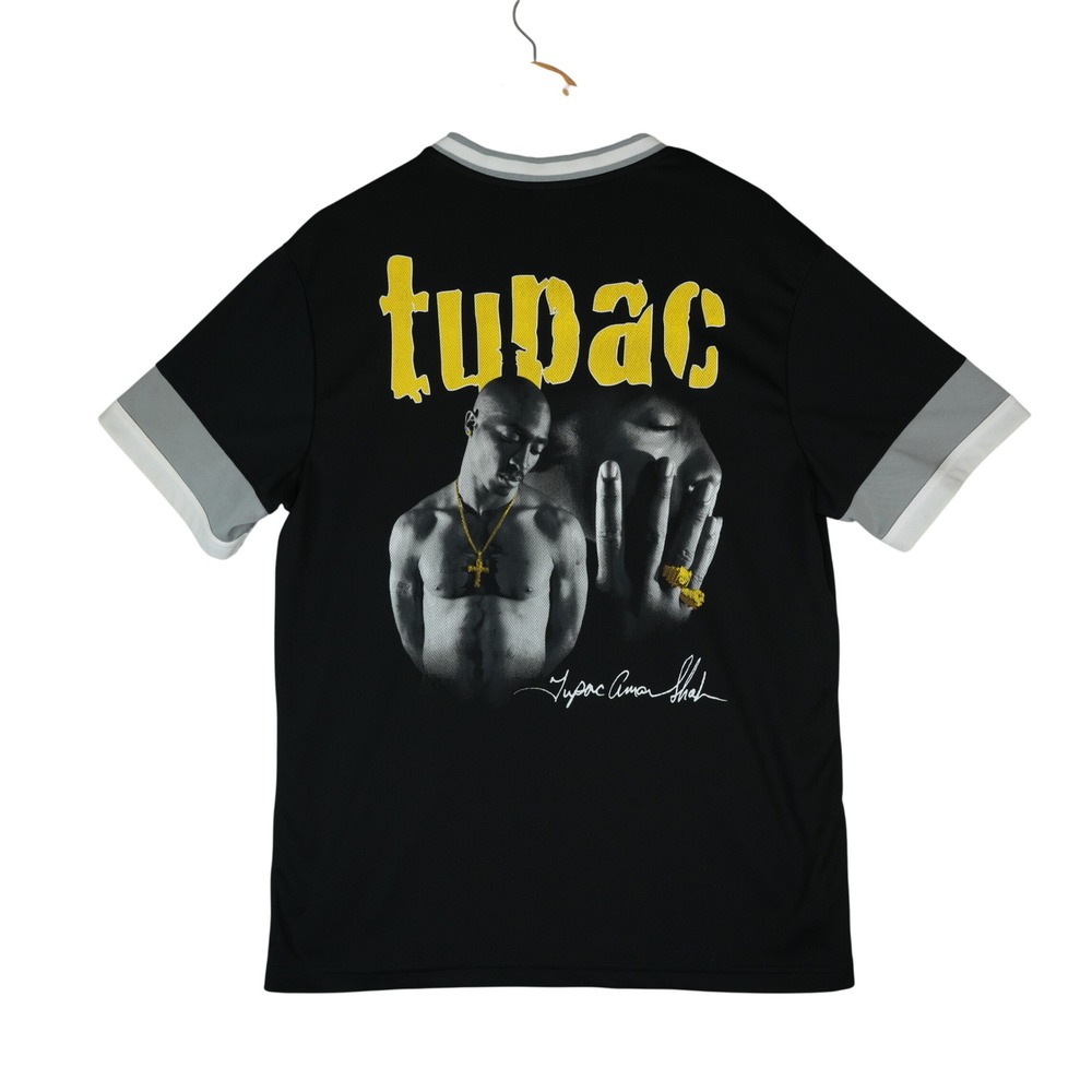 2Pac Jersey T-Shirt Mens M Black Graphic V-Neck Hip Hop Streetwear Mesh